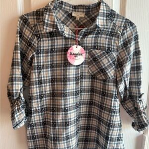 Hayden Girls Plaid Button Down Shirt - Blue, White, and Black
